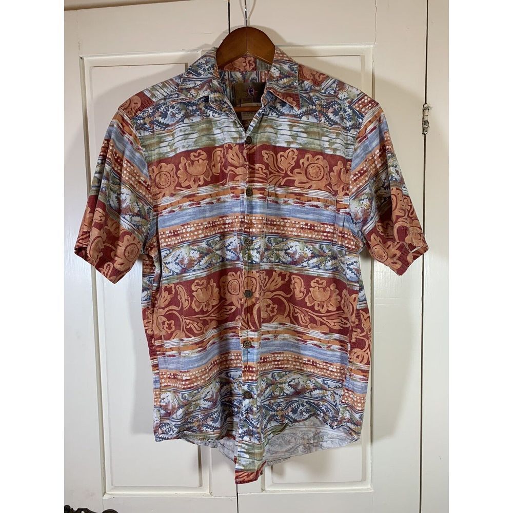 The Territory Ahead Shirt Mens Small Orange Multi‎ Aztec Southwest Wood Buttons